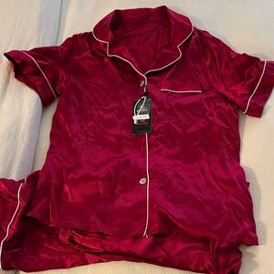 Women's Satin Pajama Set - Red